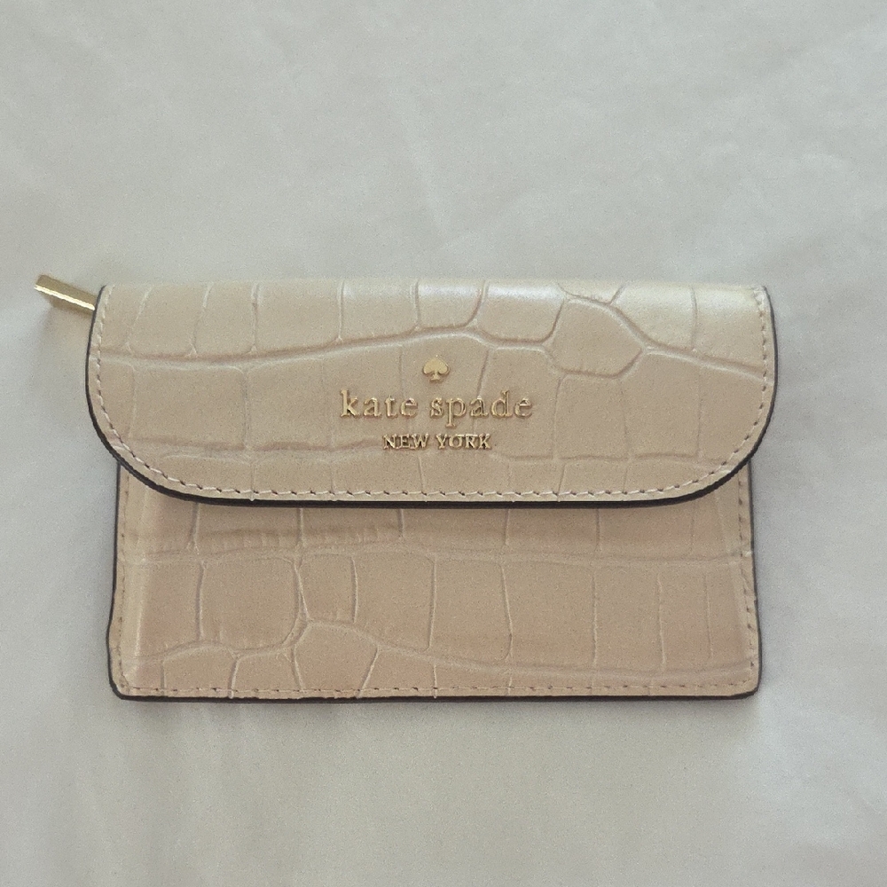Kate Spade Beige Croc Embossed Card Holder